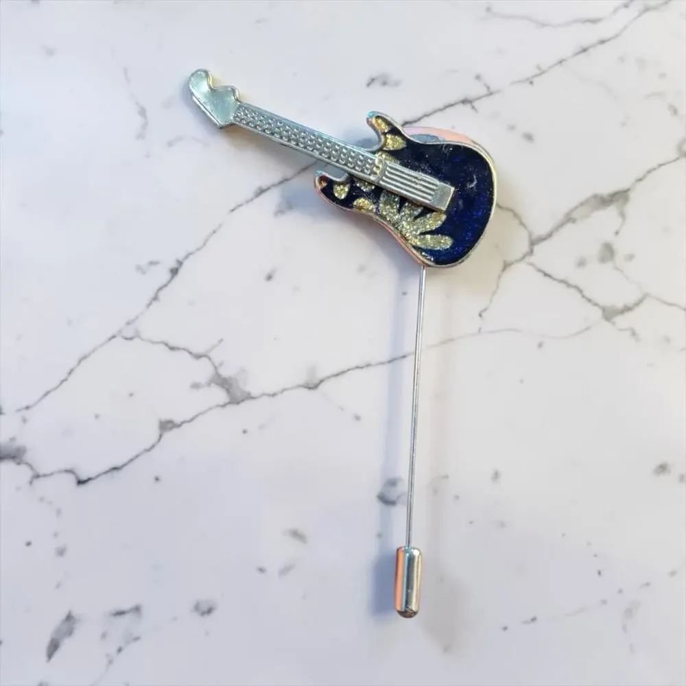 Rock Guitar Lapel Pin Handmade Vintage Brooch Upcycled Music Lover Gift